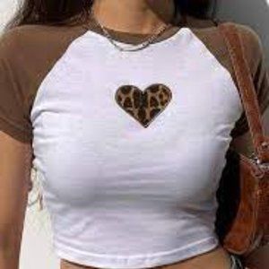 Brown & White Leopard Bordered Heart CropTop